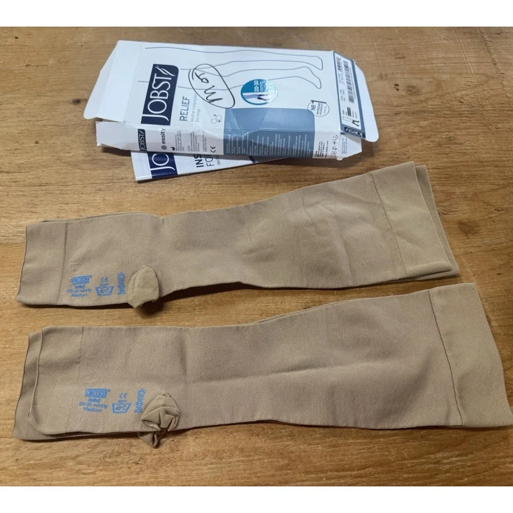 Jobst Relief Compression Stockings 20-30mmHg Medium Knee OT Beige 2 pair TubX